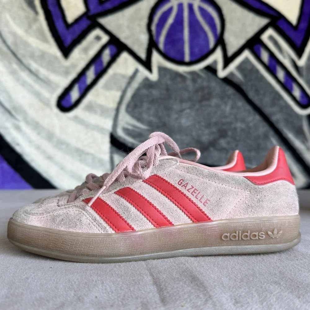 Size 6 - Adidas Gazelle Indoor‎ Shoes Womens Pink Red Suede Sneakers Gum Sole